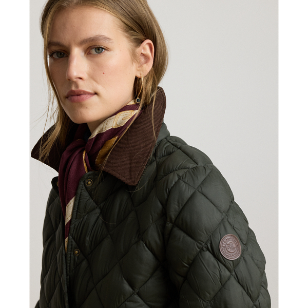 Corduroy-Trim Quilted Barn Jacket