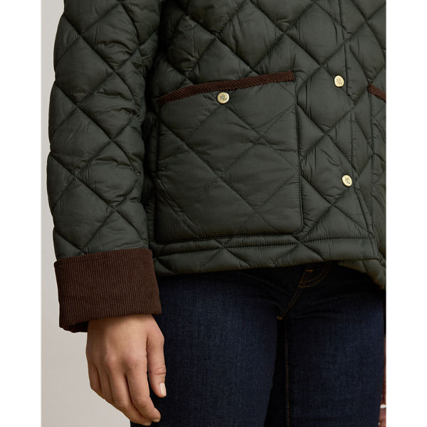 Corduroy-Trim Quilted Barn Jacket