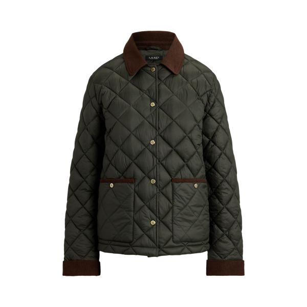 Corduroy-Trim Quilted Barn Jacket