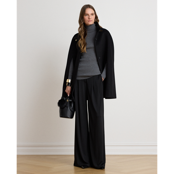 Black Buckle-Trim Wool-Blend Mockneck Cape Lauren 4