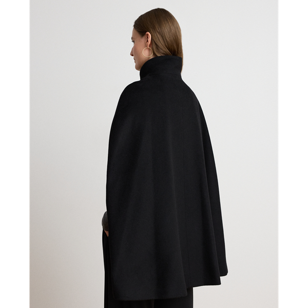 Black Buckle-Trim Wool-Blend Mockneck Cape Lauren 5