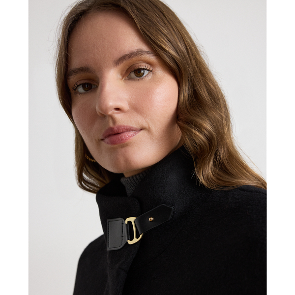 Black Buckle-Trim Wool-Blend Mockneck Cape Lauren 6