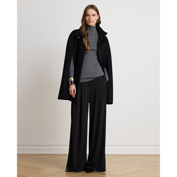 Black Buckle-Trim Wool-Blend Mockneck Cape Lauren 7