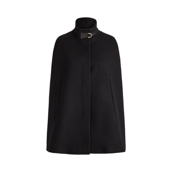 Black Buckle-Trim Wool-Blend Mockneck Cape Lauren 2