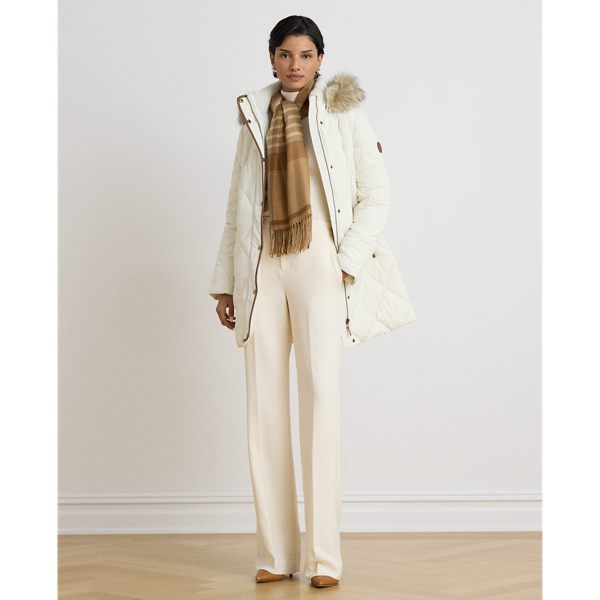 Faux-Fur-Trim Hooded Quilted Coat