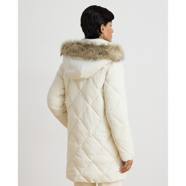 Faux-Fur-Trim Hooded Quilted Coat
