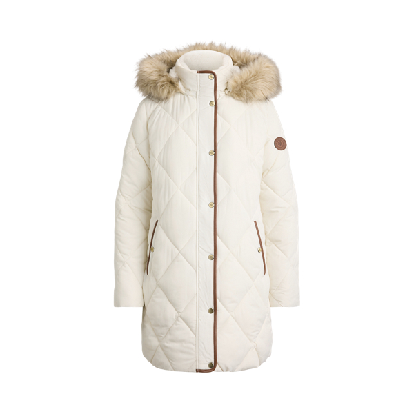 Faux-Fur-Trim Hooded Quilted Coat