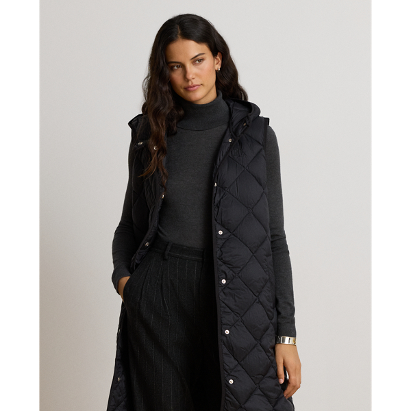 Diamond-Quilted Hooded Vest