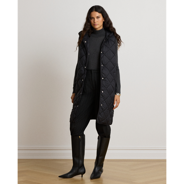 Diamond-Quilted Hooded Vest