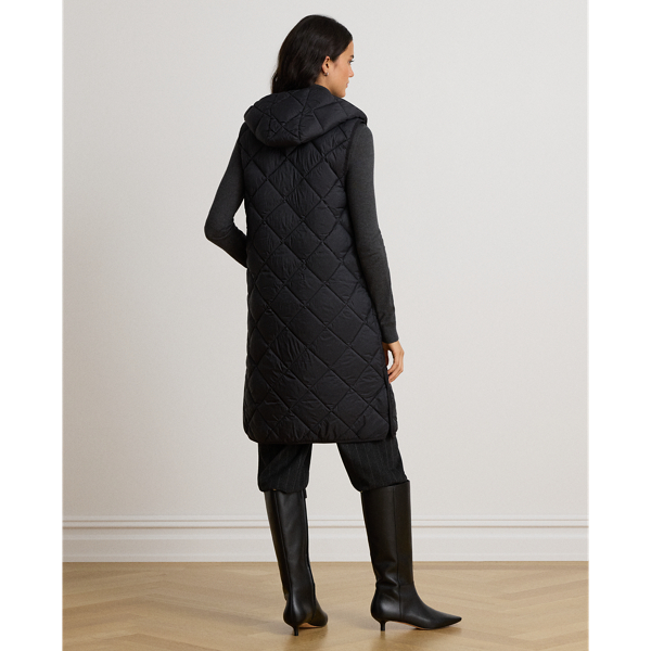 Diamond-Quilted Hooded Vest