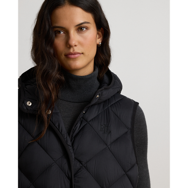Diamond-Quilted Hooded Vest