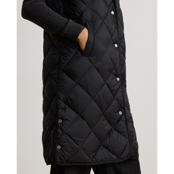 Diamond-Quilted Hooded Vest