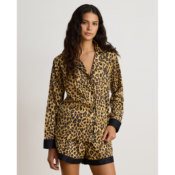 Pijama com boxers em cetineta e leopardo