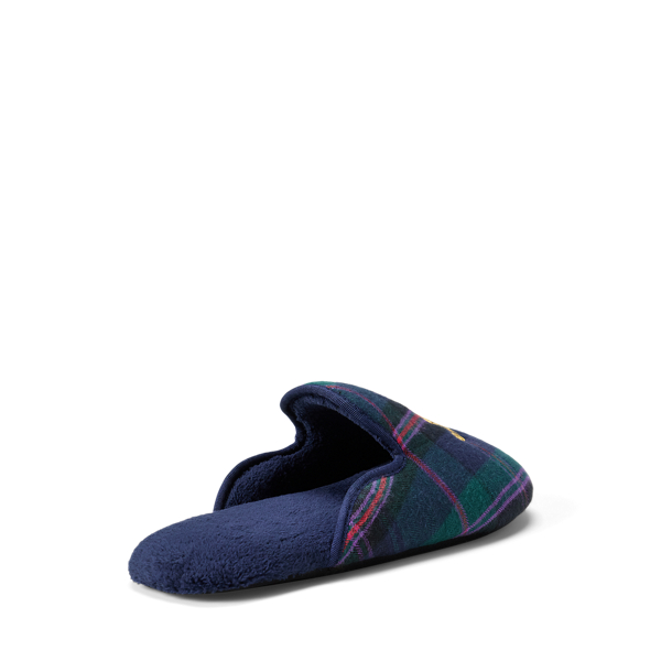 Chaussons &agrave; monogramme en serg&eacute; &eacute;cossais