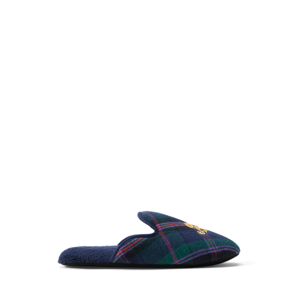 Chaussons &agrave; monogramme en serg&eacute; &eacute;cossais