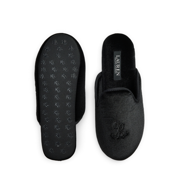 Chaussons en velours &agrave; monogramme