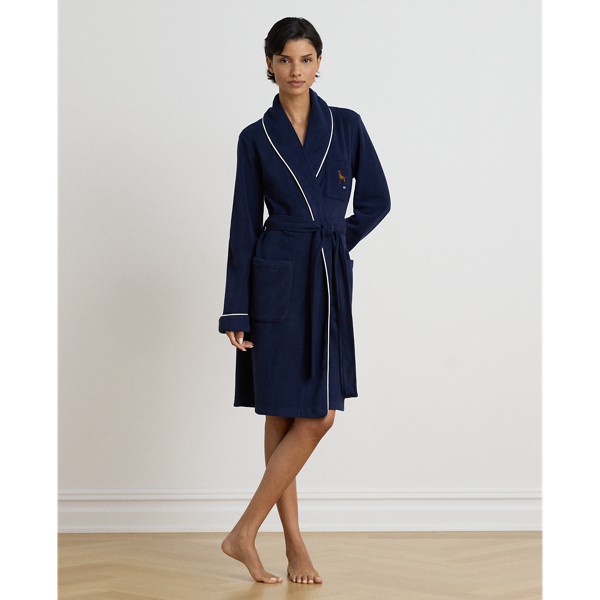 Dog-Embroidered Fleece Shawl-Collar Robe
