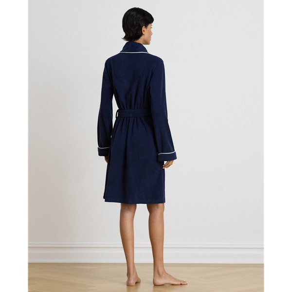 Dog-Embroidered Fleece Shawl-Collar Robe