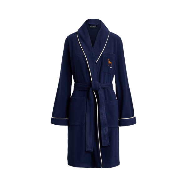 Dog-Embroidered Fleece Shawl-Collar Robe