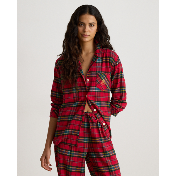 Conjunto de dormir de sarja em xadrez Lauren em Tecido escoc&ecirc;s vermelho 3