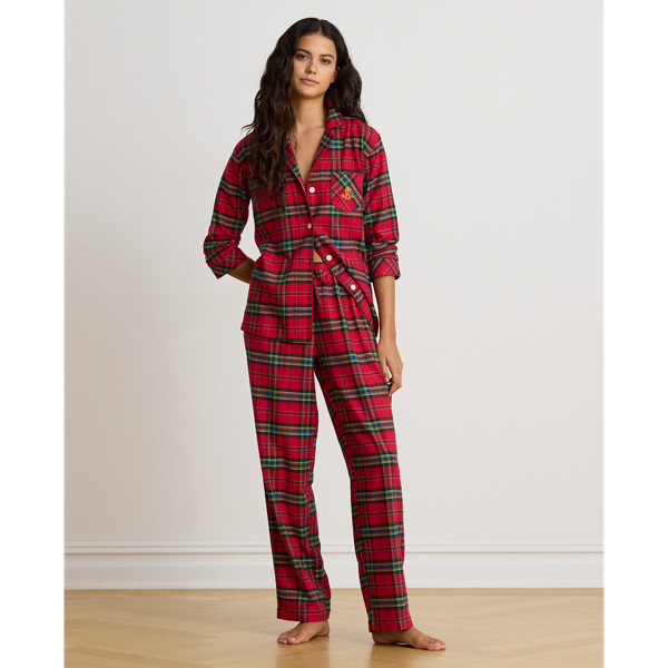 Conjunto de dormir de sarja em xadrez Lauren em Tecido escoc&ecirc;s vermelho 1