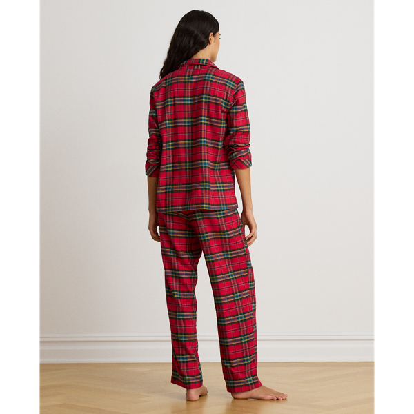 Conjunto de dormir de sarja em xadrez Lauren em Tecido escoc&ecirc;s vermelho 4