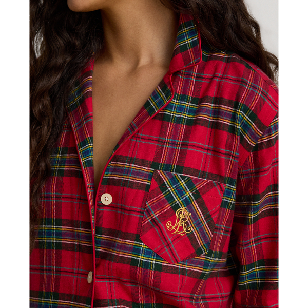 Conjunto de dormir de sarja em xadrez Lauren em Tecido escoc&ecirc;s vermelho 5