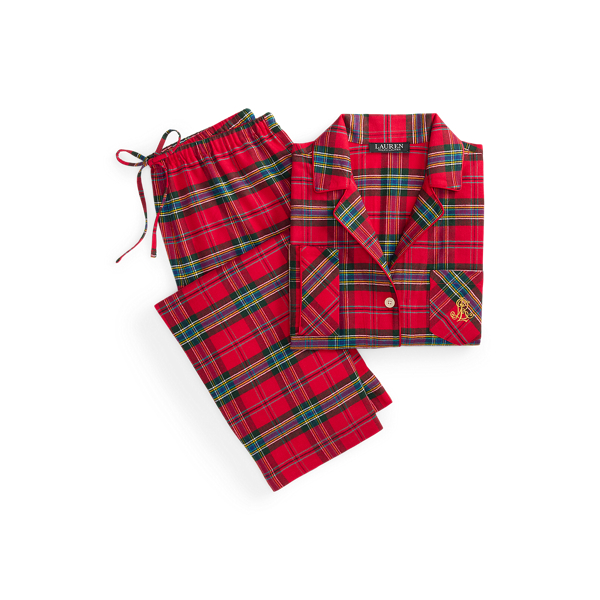 Conjunto de dormir de sarja em xadrez Lauren em Tecido escoc&ecirc;s vermelho 2