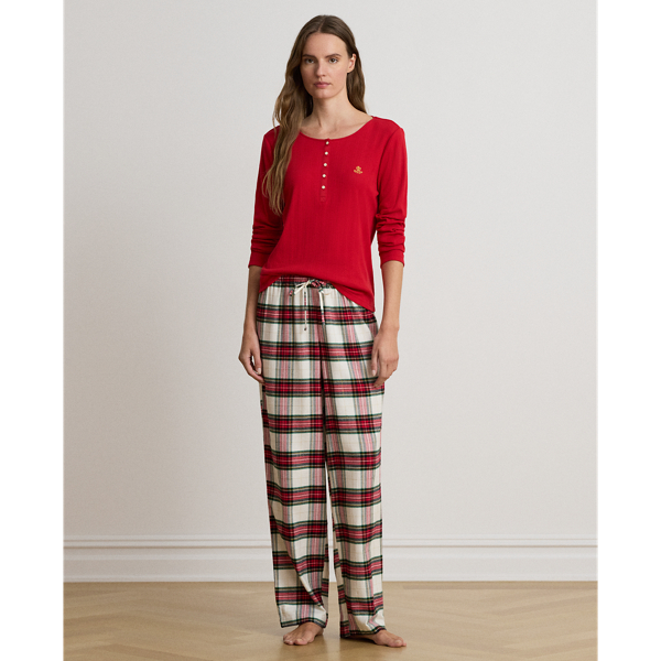 Plaid Cotton-Blend Henley Pyjama Set