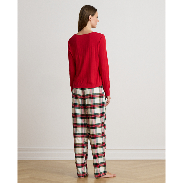 Plaid Cotton-Blend Henley Pyjama Set