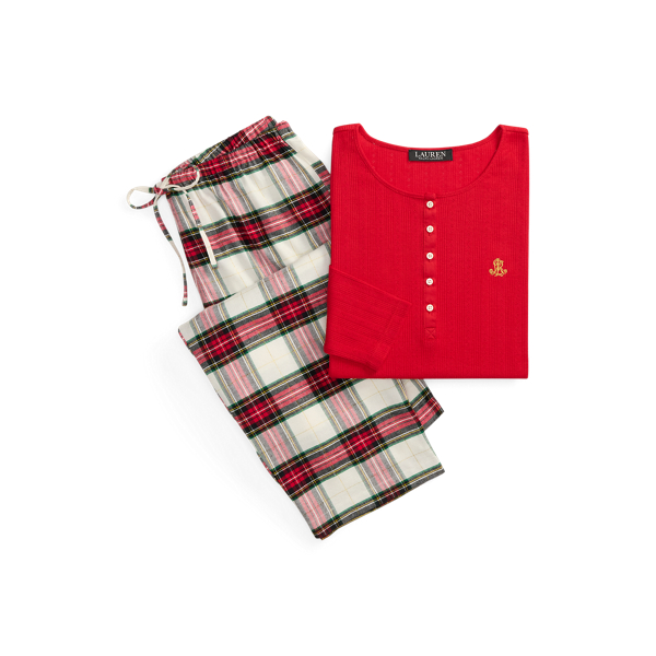 Plaid Cotton-Blend Henley Pyjama Set