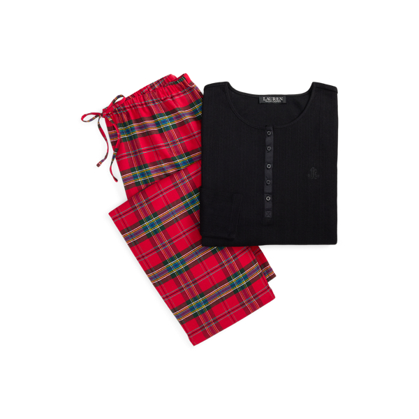 Plaid Cotton-Blend Henley Pyjama Set