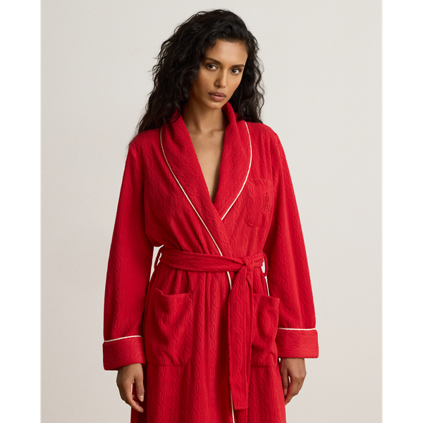 Cable Microfleece Shawl-Collar Robe
