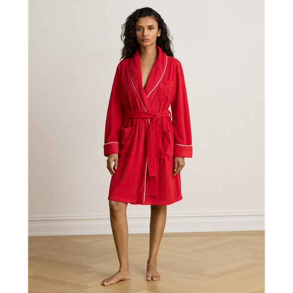 Cable Microfleece Shawl-Collar Robe
