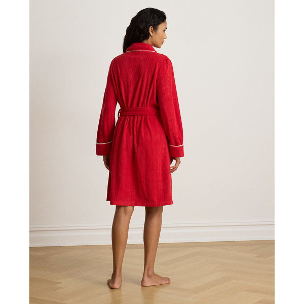 Cable Microfleece Shawl-Collar Robe