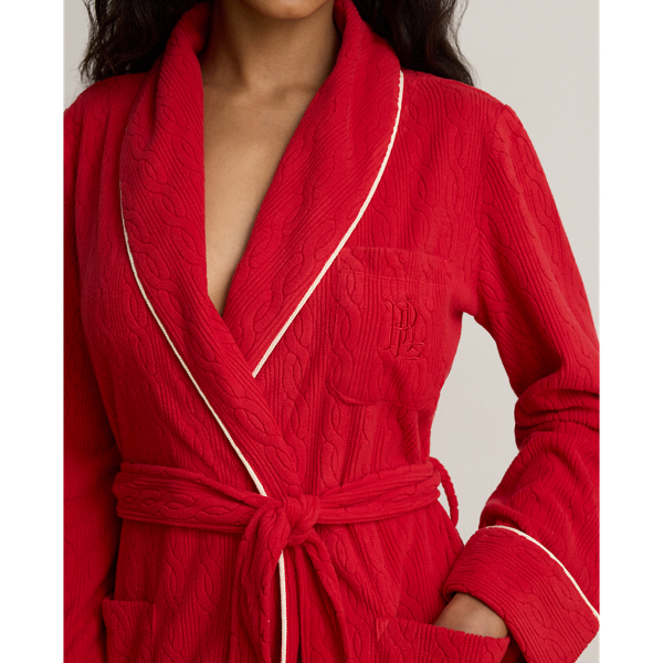 Cable Microfleece Shawl-Collar Robe