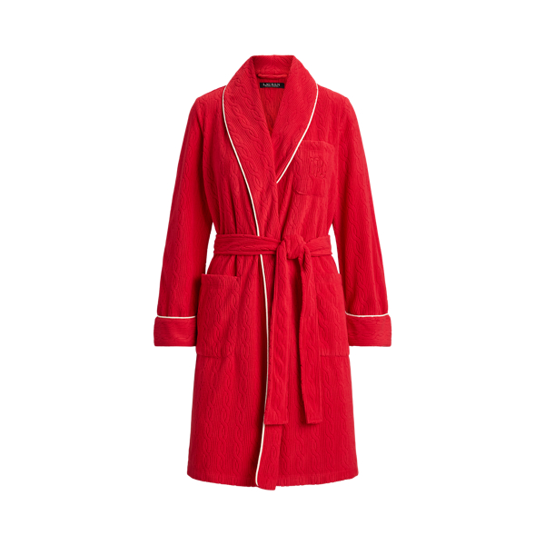 Cable Microfleece Shawl-Collar Robe