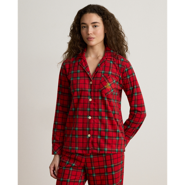Pijama em microvelo axadrezado Lauren em Tecido escoc&ecirc;s vermelho 3