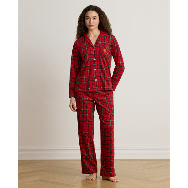 Pijama em microvelo axadrezado Lauren em Tecido escoc&ecirc;s vermelho 1