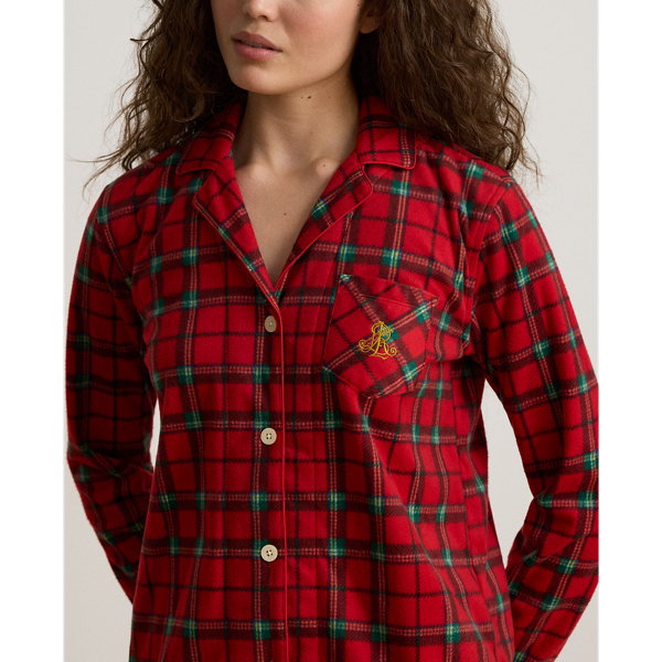Pijama em microvelo axadrezado Lauren em Tecido escoc&ecirc;s vermelho 5
