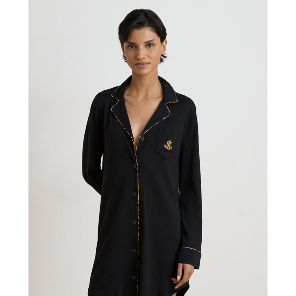 Leopard-Print-Trim Jersey Sleep Shirt