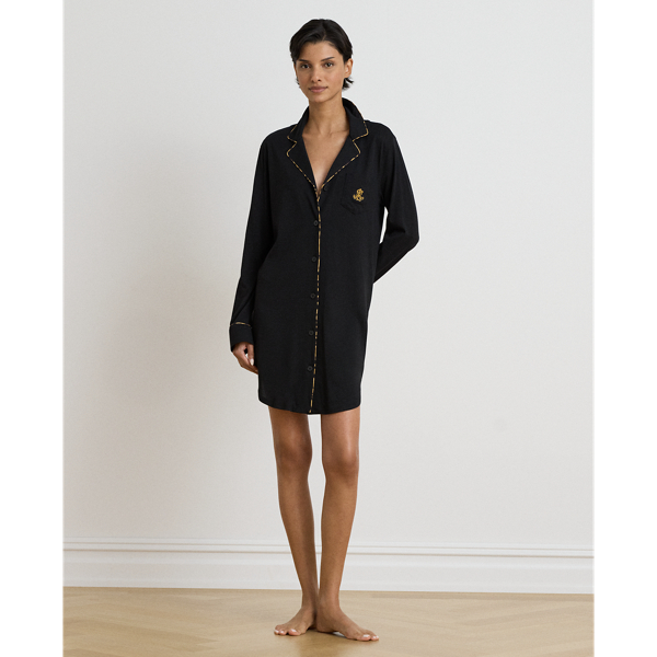 Leopard-Print-Trim Jersey Sleep Shirt