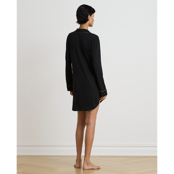 Leopard-Print-Trim Jersey Sleep Shirt