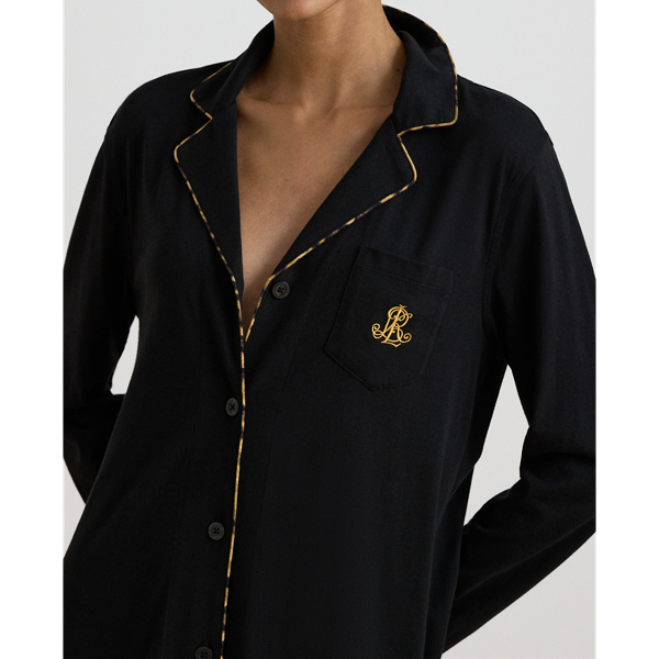 Leopard-Print-Trim Jersey Sleep Shirt