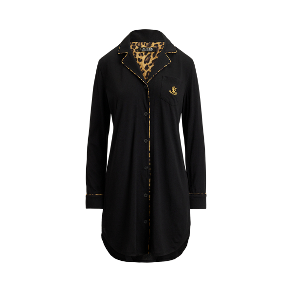 Leopard-Print-Trim Jersey Sleep Shirt