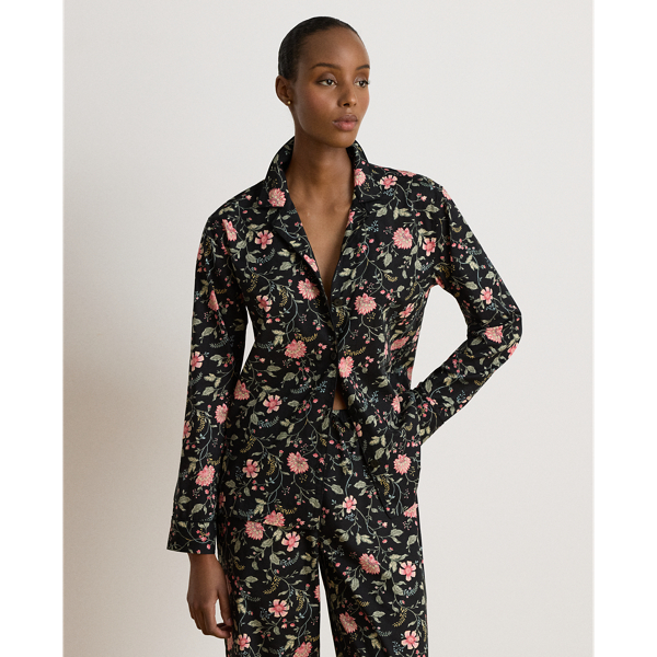 Black Ground Floral Floral Cotton-Blend Lawn Sleep Set Lauren 3