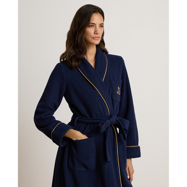 Navy Microfleece Long Shawl-Collar Robe Lauren 3