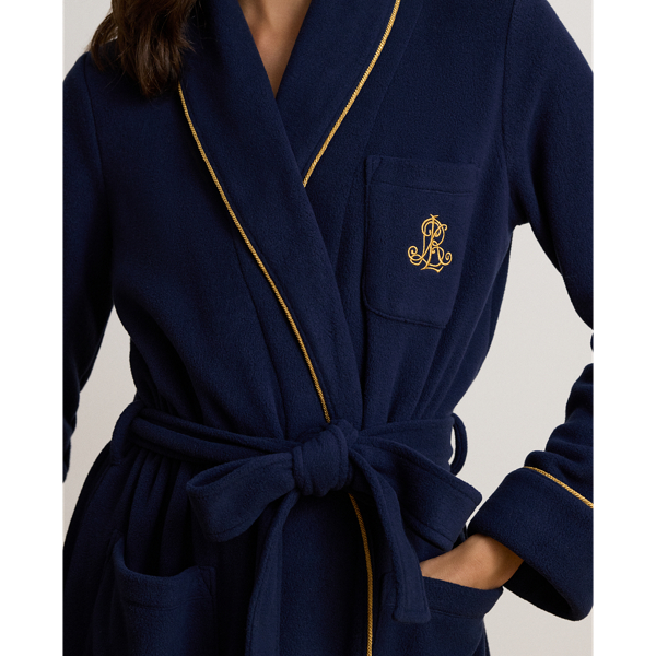 Navy Microfleece Long Shawl-Collar Robe Lauren 5