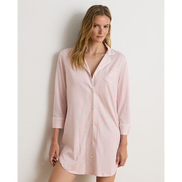 Pink Stripe Striped Cotton-Blend Jersey Sleep Shirt Lauren 3