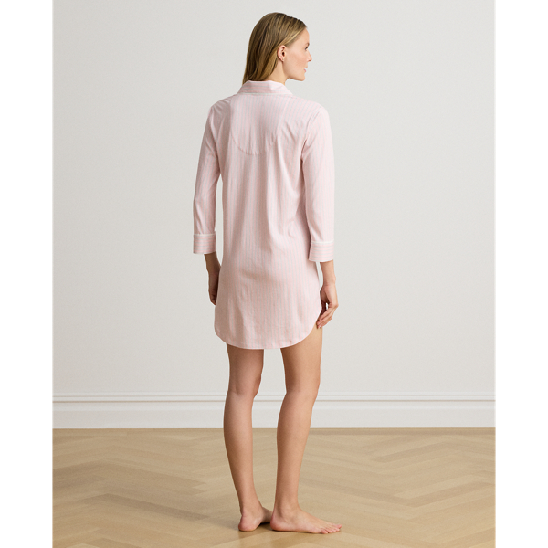 Pink Stripe Striped Cotton-Blend Jersey Sleep Shirt Lauren 4